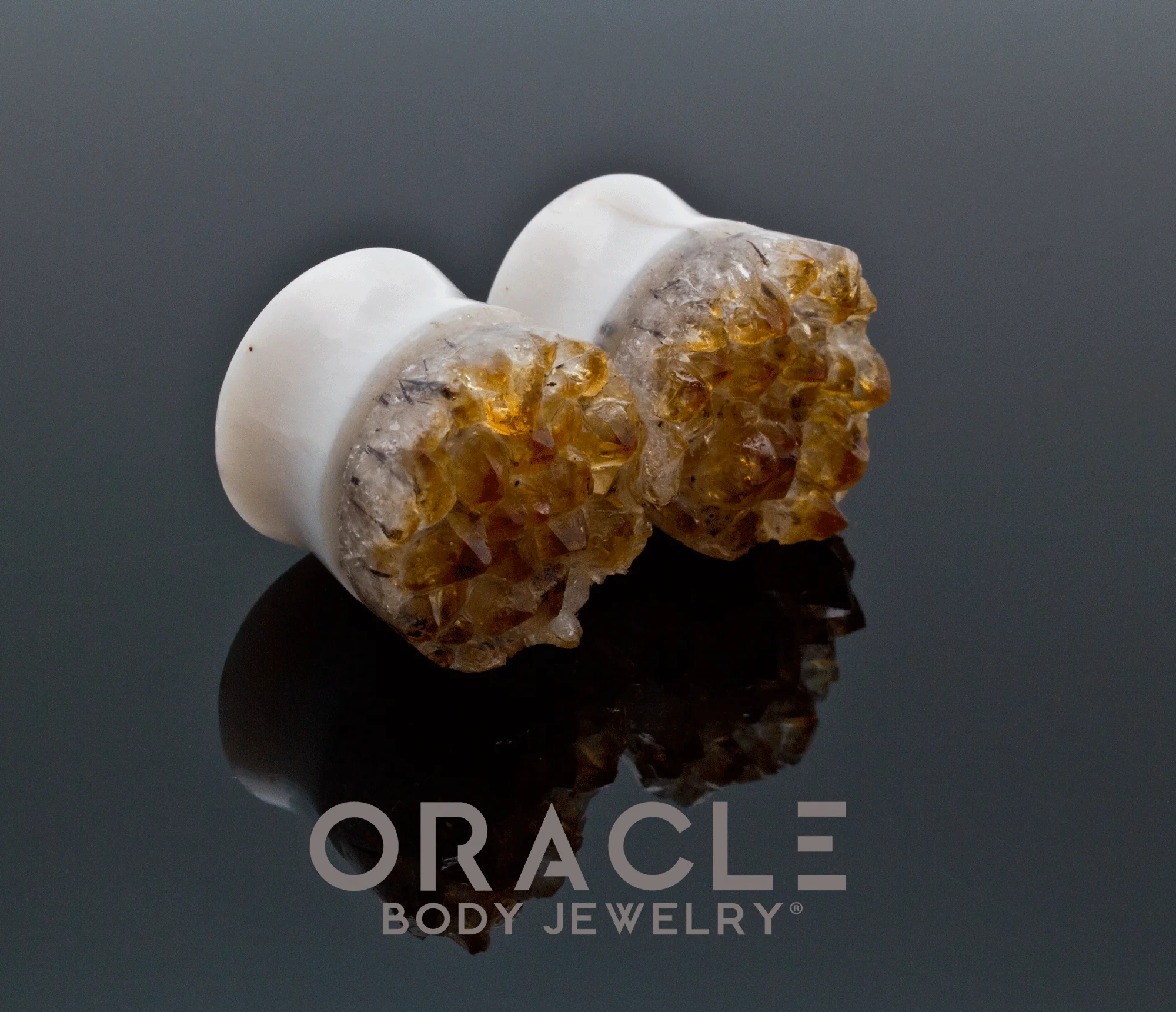 3/4" (19mm) Druzy Rough Citrine Plugs - Image 2