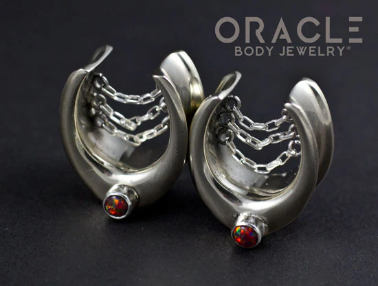 3/4" (19mm) White Brass Saddles with Chains and Black Synthetic Opal - Image 3