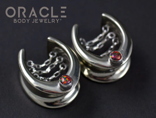 3/4" (19mm) White Brass Saddles with Chains and Black Synthetic Opals - Image 2