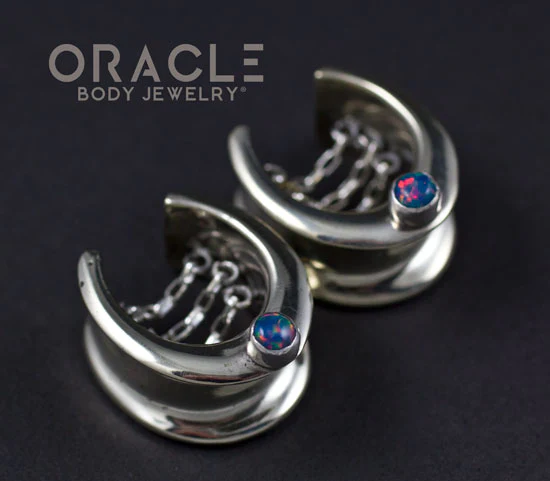 3/4" (19mm) White Brass Saddles with Chains and Blue Synthetic Opals - Image 2