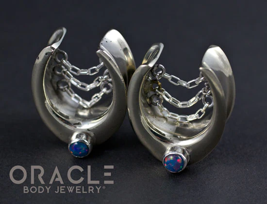 3/4" (19mm) White Brass Saddles with Chains and Blue Synthetic Opals - Image 3