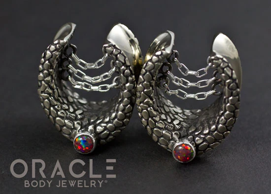 3/4" (19mm) White Brass Saddles with Nugget Texture, Chains and Black Synthetic Opal - Image 3