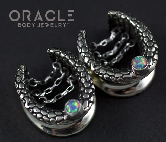 3/4" (19mm) White Brass Saddles with Nugget Texture, Chains and Pink Synthetic Opals - Image 2
