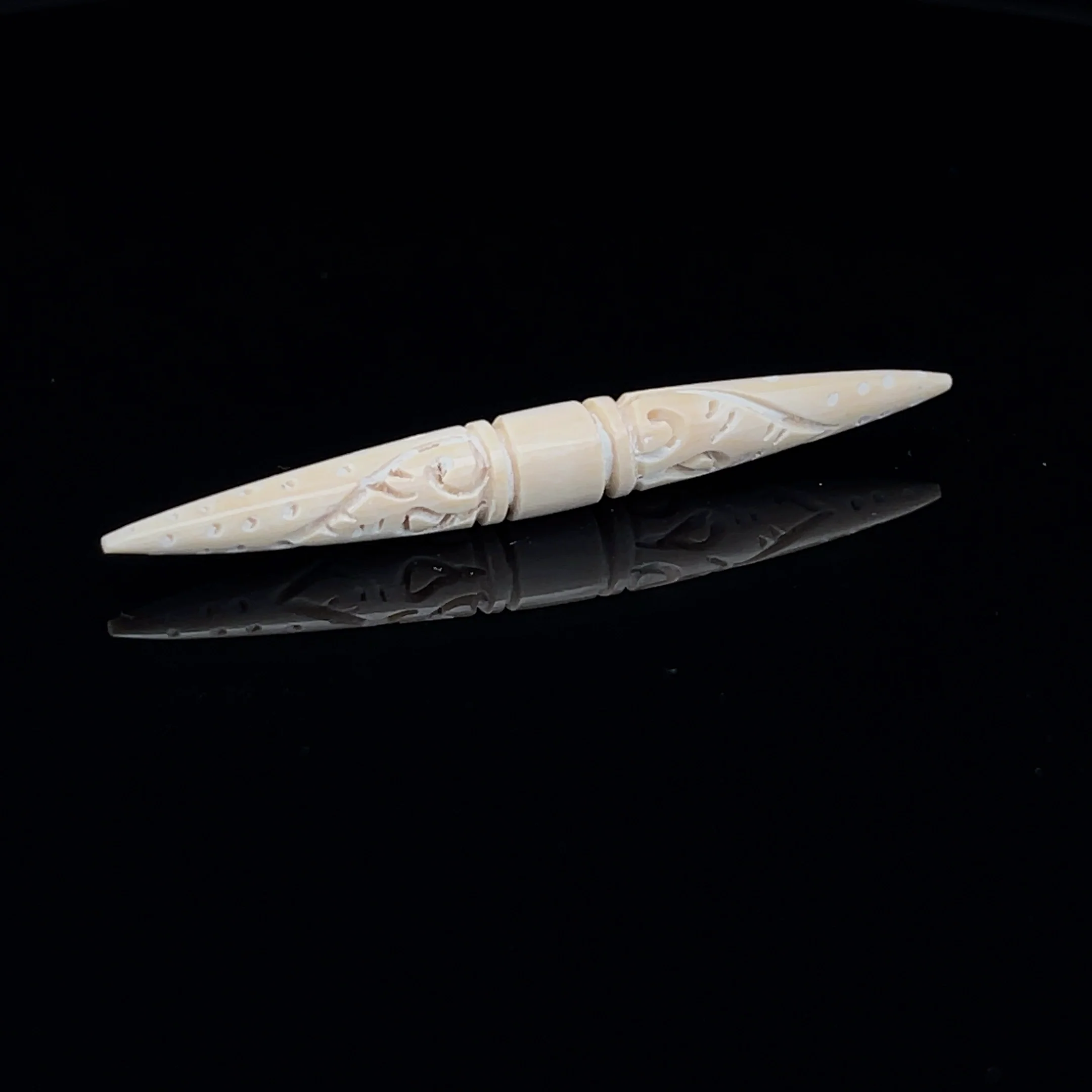 5.5mm Fossilized Carved Mammoth Ivory Septum Spike - Image 2