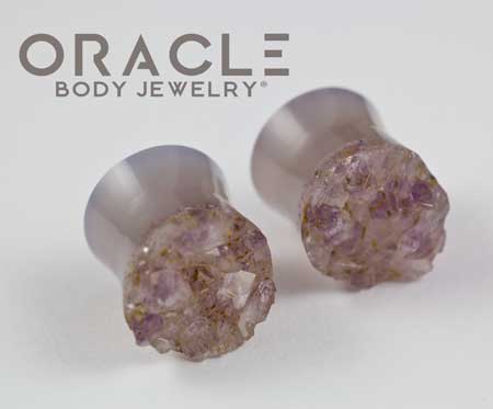5/8" (16mm) Druzy Rough Amethyst Double Flare Plugs - Image 2