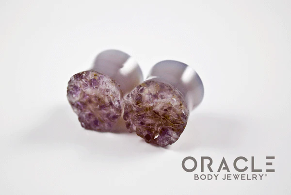 5/8" (16mm) Druzy Rough Amethyst Double Flare Plugs - Image 2