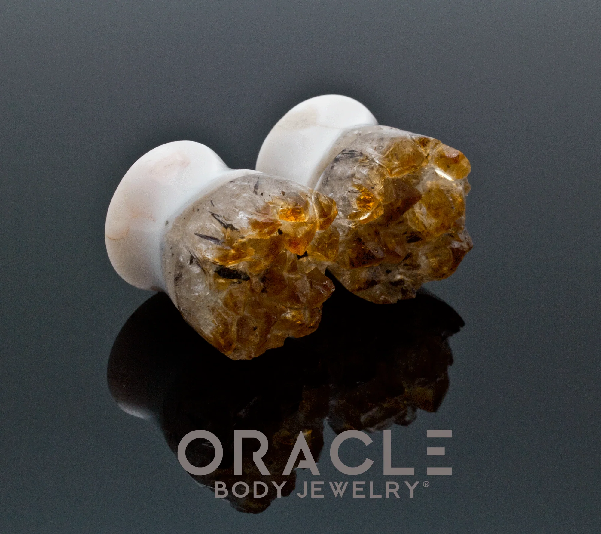 5/8" (16mm) Druzy Rough Citrine Plugs - Image 2