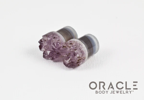 7/16" (11mm) Druzy Rough Amethyst Single Flare Plugs - Image 2