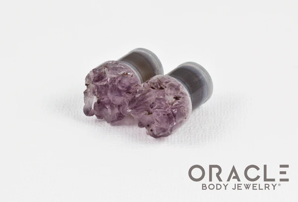 7/16" (11mm) Druzy Rough Amethyst Single Flare Plugs - Image 2