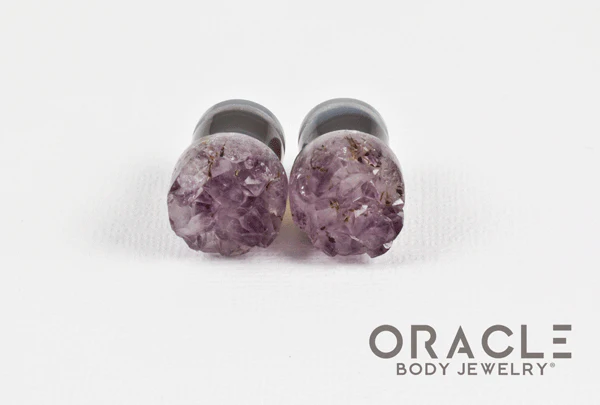 7/16" (11mm) Druzy Rough Amethyst Single Flare Plugs - Image 3