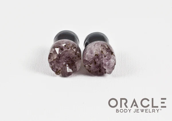 7/16" (11mm) Druzy Rough Amethyst Single Flare Plugs - Image 3