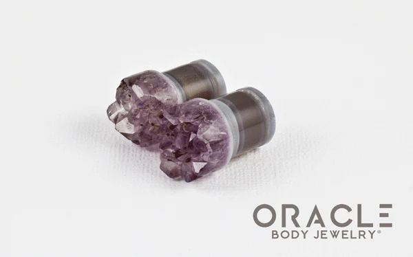 7/16" (11mm) Druzy Rough Amethyst Single Flare Plugs - Image 2