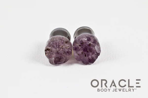 7/16" (11mm) Druzy Rough Amethyst Single Flare Plugs - Image 3