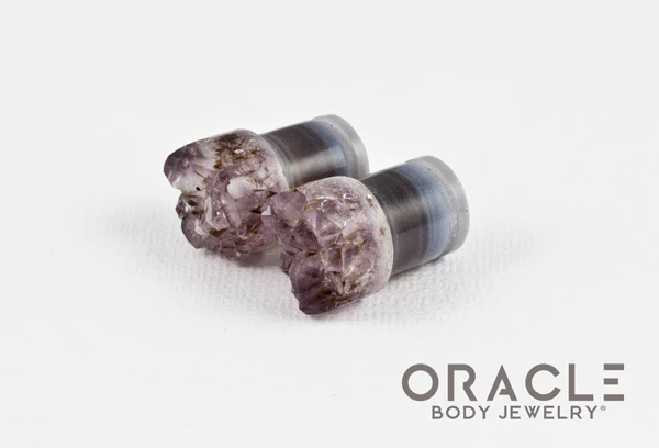 7/16" (11mm) Druzy Rough Amethyst Single Flare Plugs - Image 2