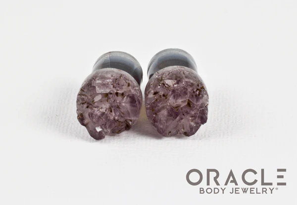 7/16" (11mm) Druzy Rough Amethyst Single Flare Plugs - Image 3