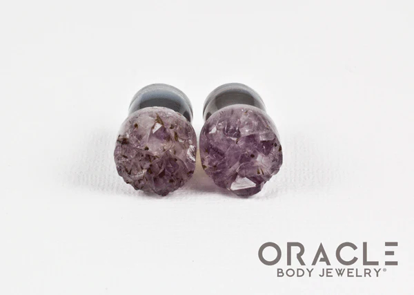7/16" (11mm) Druzy Rough Amethyst Single Flare Plugs - Image 3