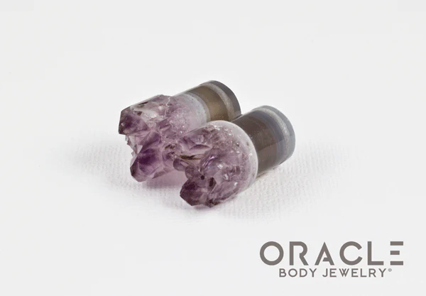 7/16" (11mm) Druzy Rough Amethyst Single Flare Plugs - Image 2