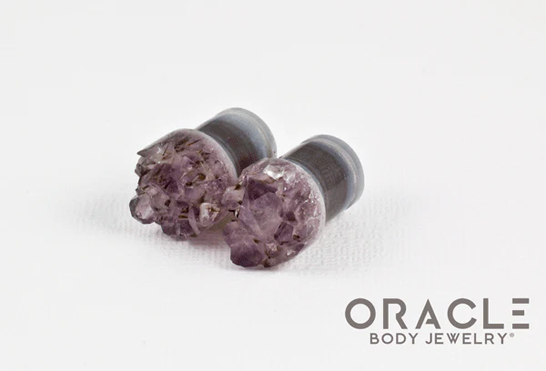 7/16" (11mm) Druzy Rough Amethyst Single Flare Plugs - Image 2