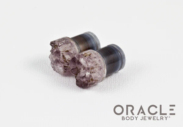 7/16" (11mm) Druzy Rough Amethyst Single Flare Plugs - Image 2