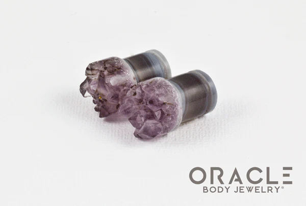 7/16" (11mm) Druzy Rough Amethyst Single Flare Plugs - Image 2