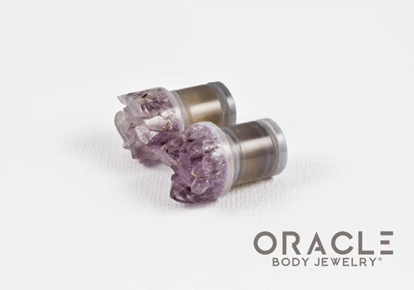 7/16" (11mm) Druzy Rough Amethyst Single Flare Plugs - Image 2