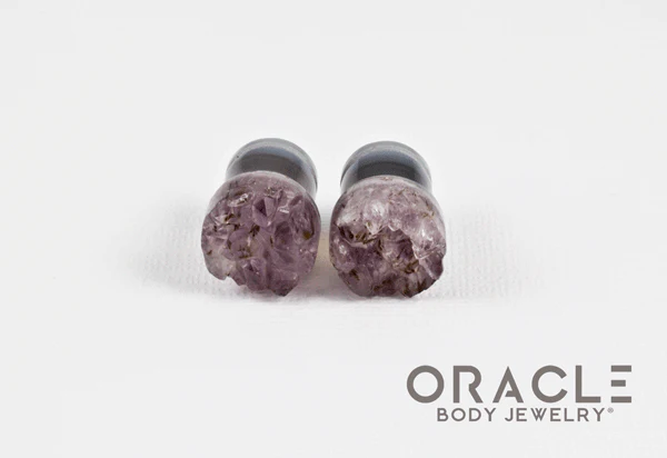 7/16" (11mm) Druzy Rough Amethyst Single Flare Plugs - Image 3