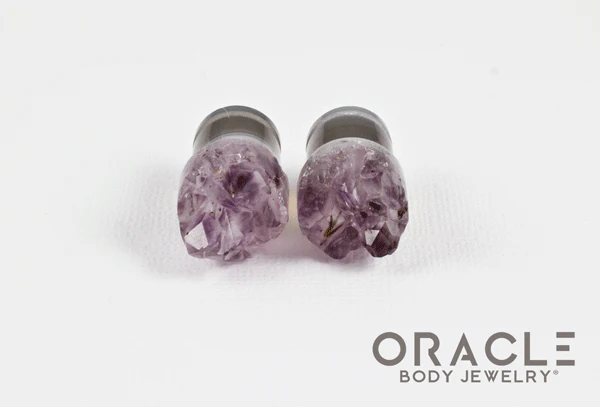 7/16" (11mm) Druzy Rough Amethyst Single Flare Plugs - Image 3