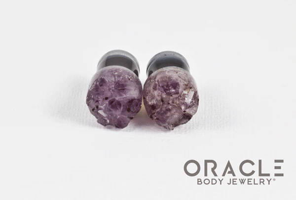 7/16" (11mm) Druzy Rough Amethyst Single Flare Plugs - Image 3