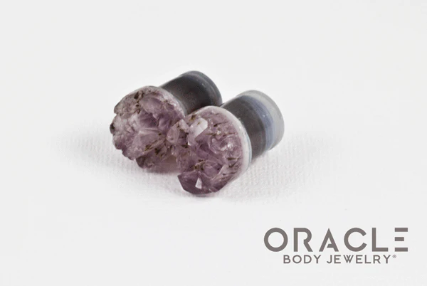 7/16" (11mm) Druzy Rough Amethyst Single Flare Plugs - Image 2