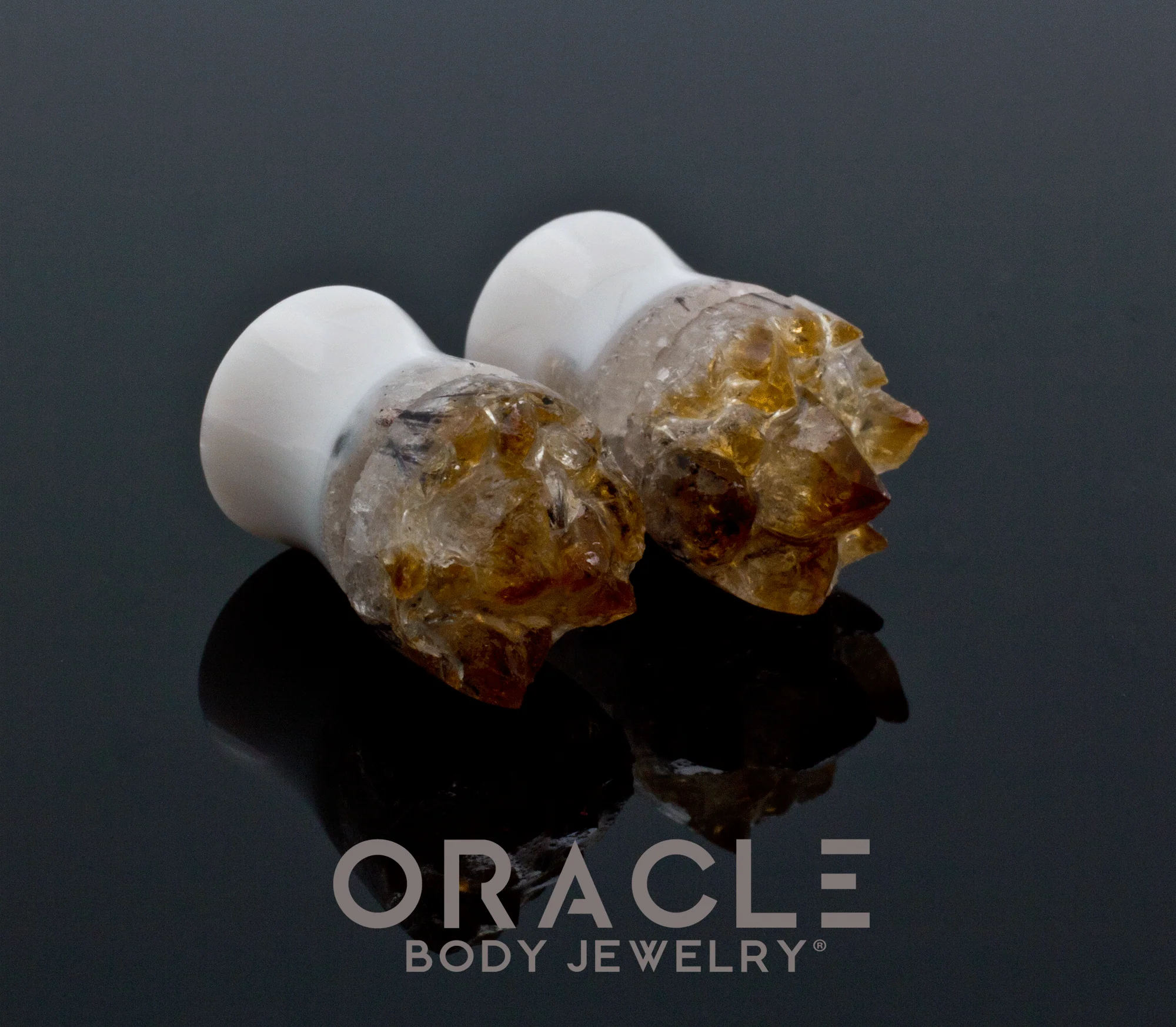 7/16" Druzy Rough Citrine Plugs - Image 2