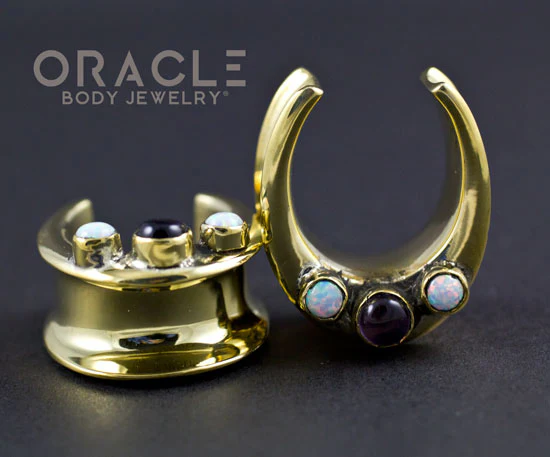 7/8" (22mm) Brass Saddles with Amethyst and White Synthetic Opals - Image 3