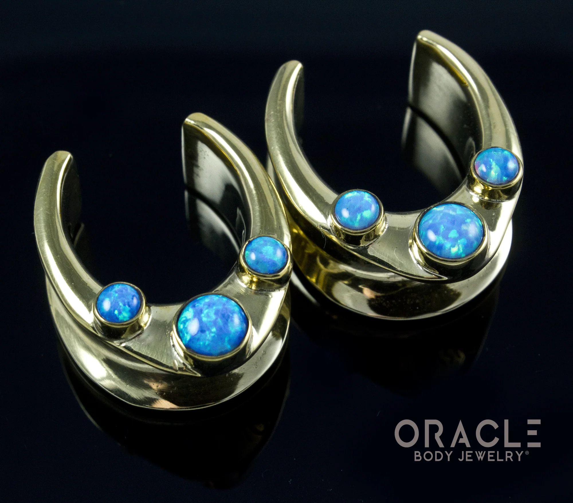 7/8" (22mm) Brass Saddles with Blue Synthetic Opals - Image 2
