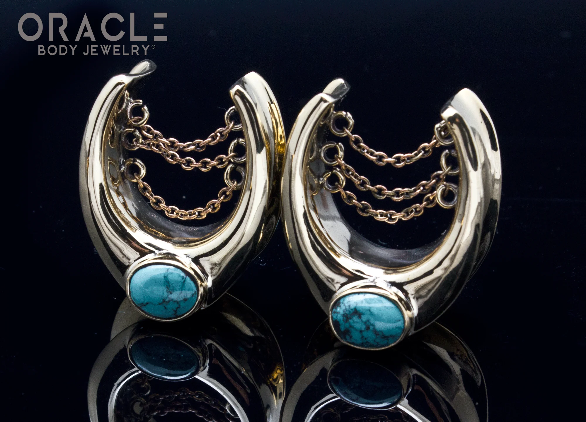 7/8" (22mm) Brass Saddles with Chains and Natural Turquoise - Image 2