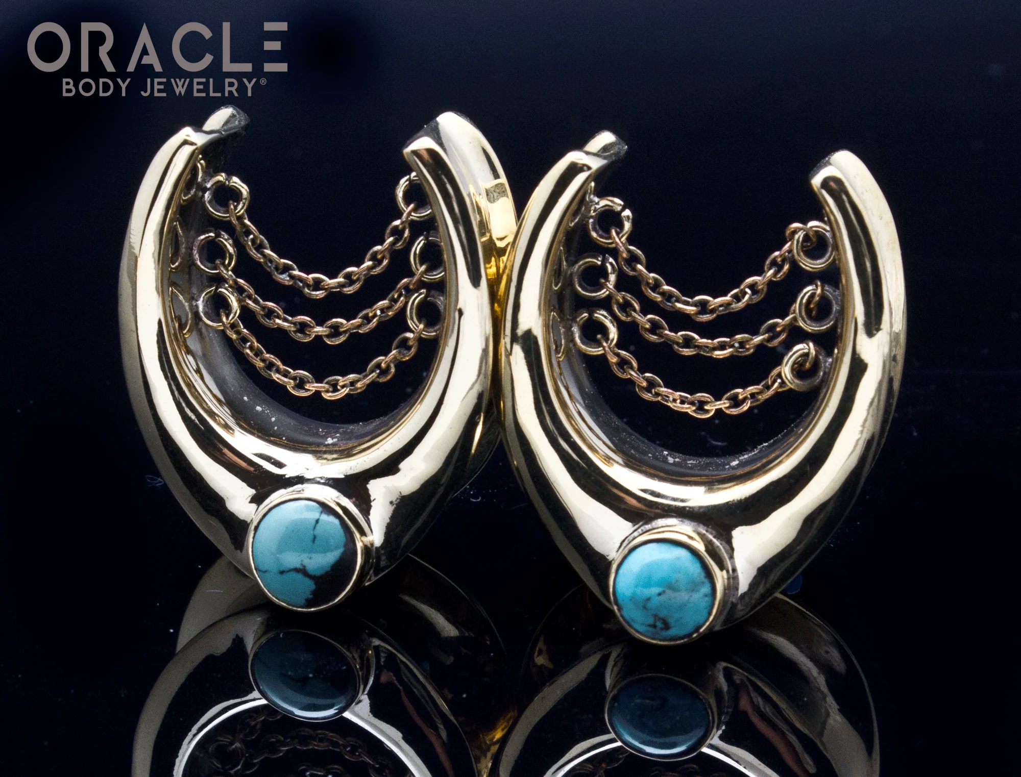 7/8" (22mm) Brass Saddles with Chains and Natural Turquoise - Image 2
