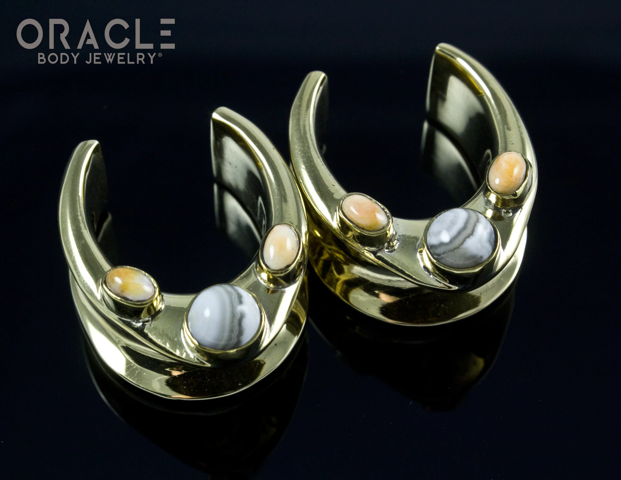 7/8" (22mm) Brass Saddles with Crazy Lace Agate and Spiny Oyster - Image 2