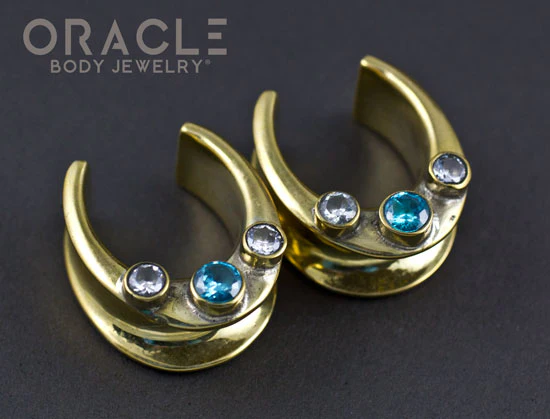7/8" (22mm) Brass Saddles with Faceted Swiss Topaz and Clear CZ - Image 2