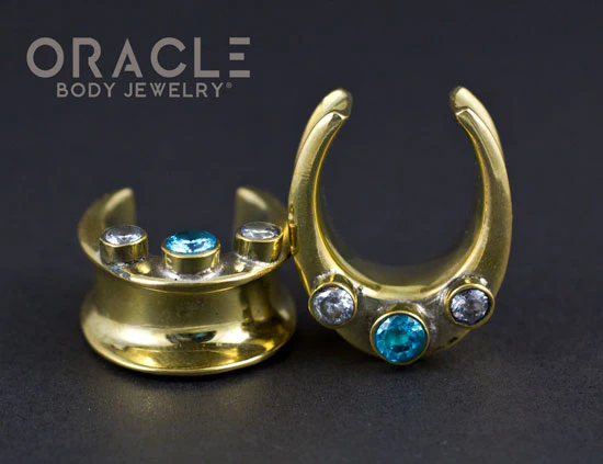 7/8" (22mm) Brass Saddles with Faceted Swiss Topaz and Clear CZ - Image 3