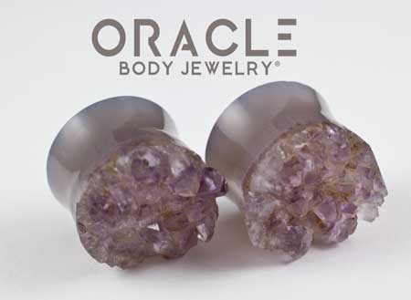 7/8" (22mm) Druzy Rough Amethyst Double Flare Plugs - Image 2