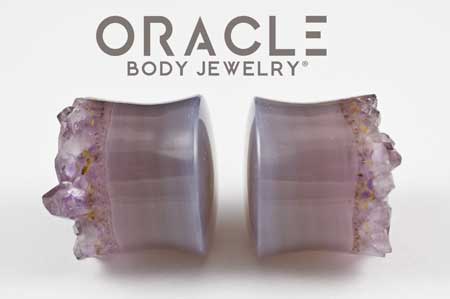 7/8" (22mm) Druzy Rough Amethyst Double Flare Plugs - Image 3