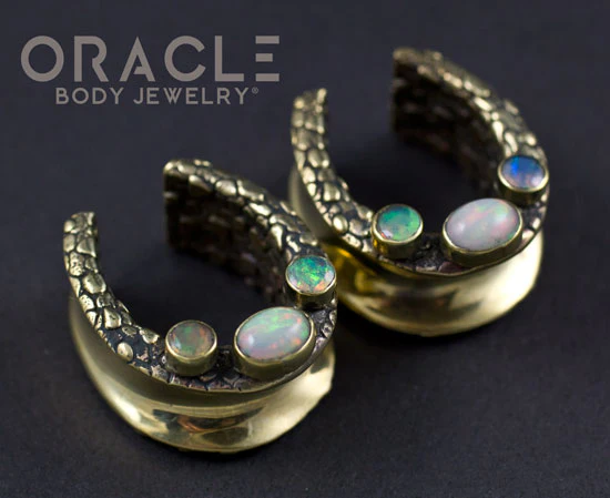 7/8" (22mm) Saddles with Nugget Texture, Ethiopian Opal Cabochons and Faceted Australian Opals - Image 2