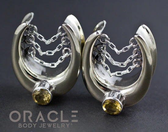 7/8" (22mm) White Brass Saddles with Chains and Citrine - Image 3