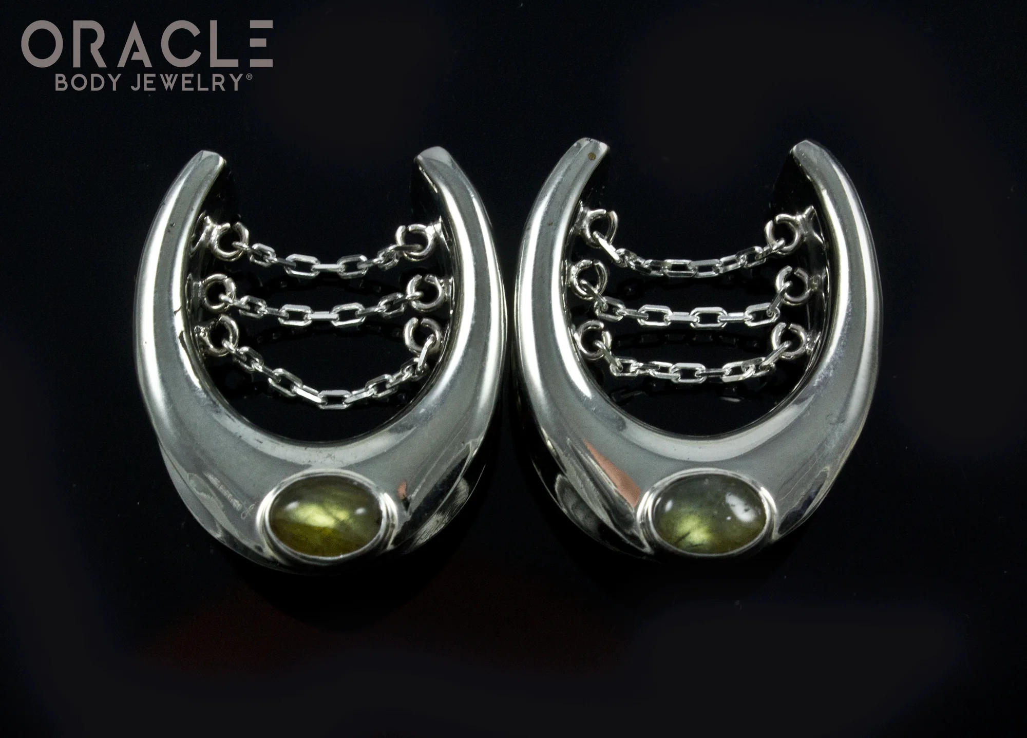 7/8" (22mm) White Brass Saddles with Chains and Labradorite - Image 2