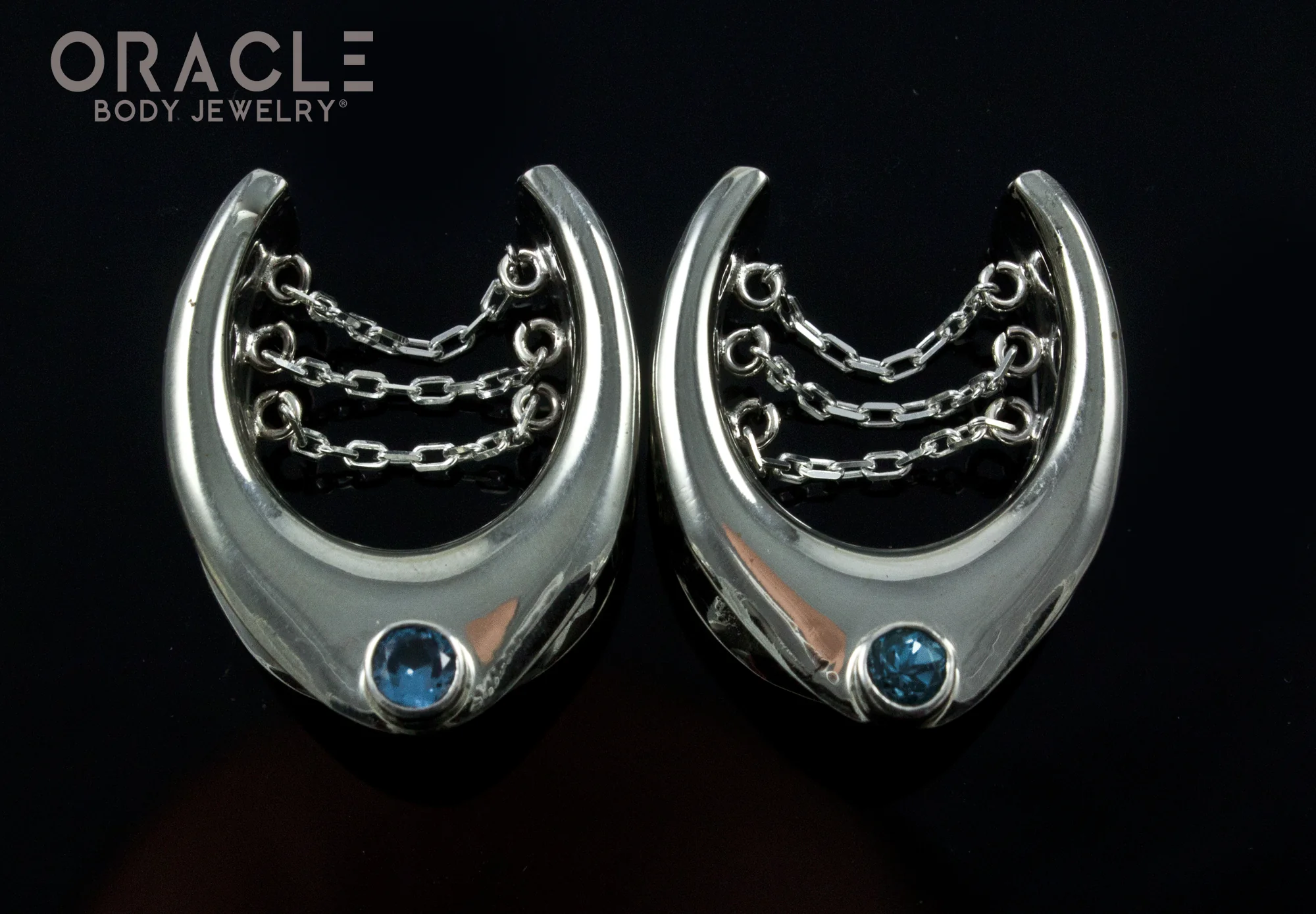7/8" (22mm) White Brass Saddles with Chains and London Blue Topaz - Image 2