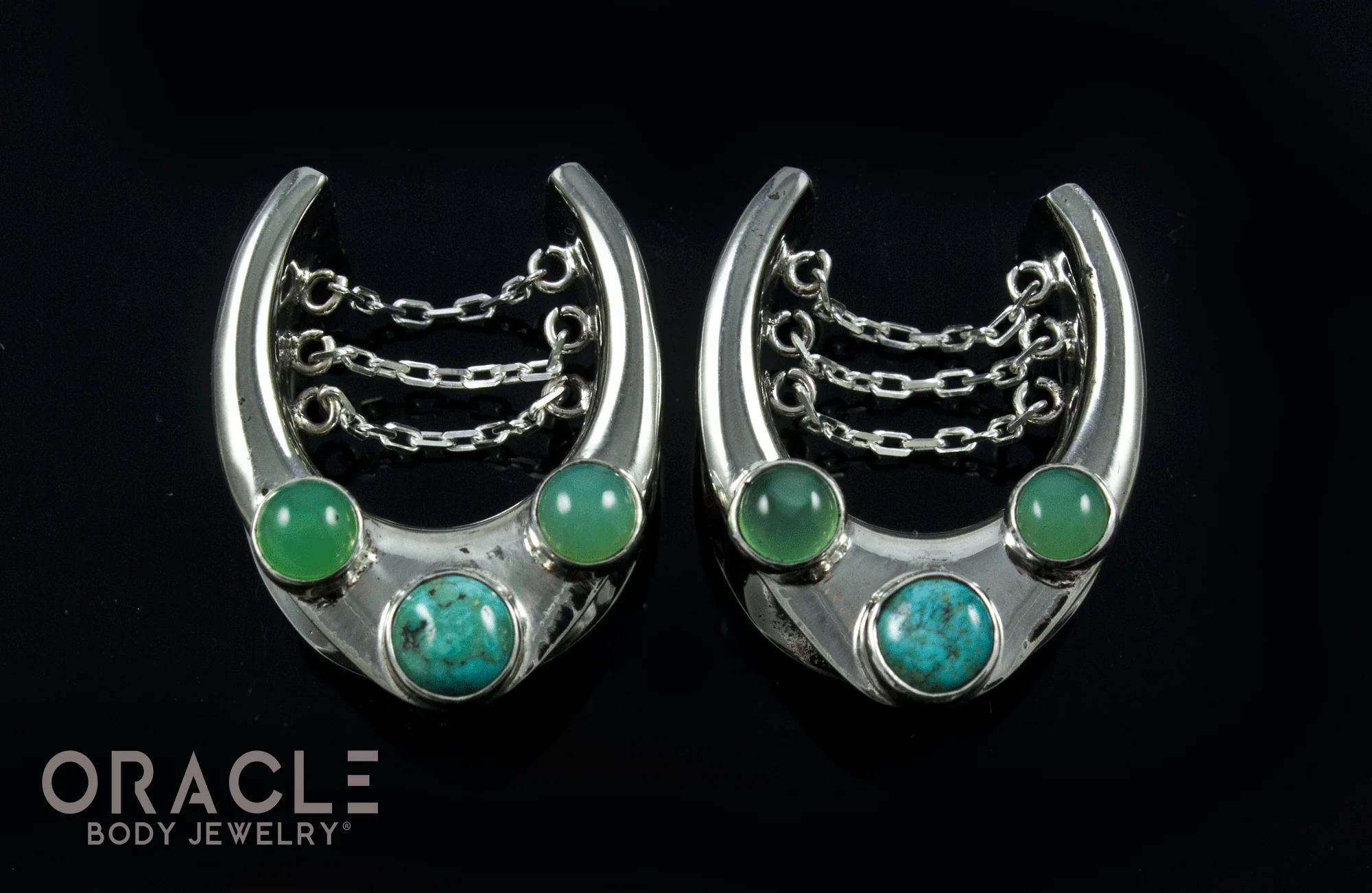 7/8" (22mm) White Brass Saddles with Chains and Natural Turquoise with Chrysoprase - Image 2