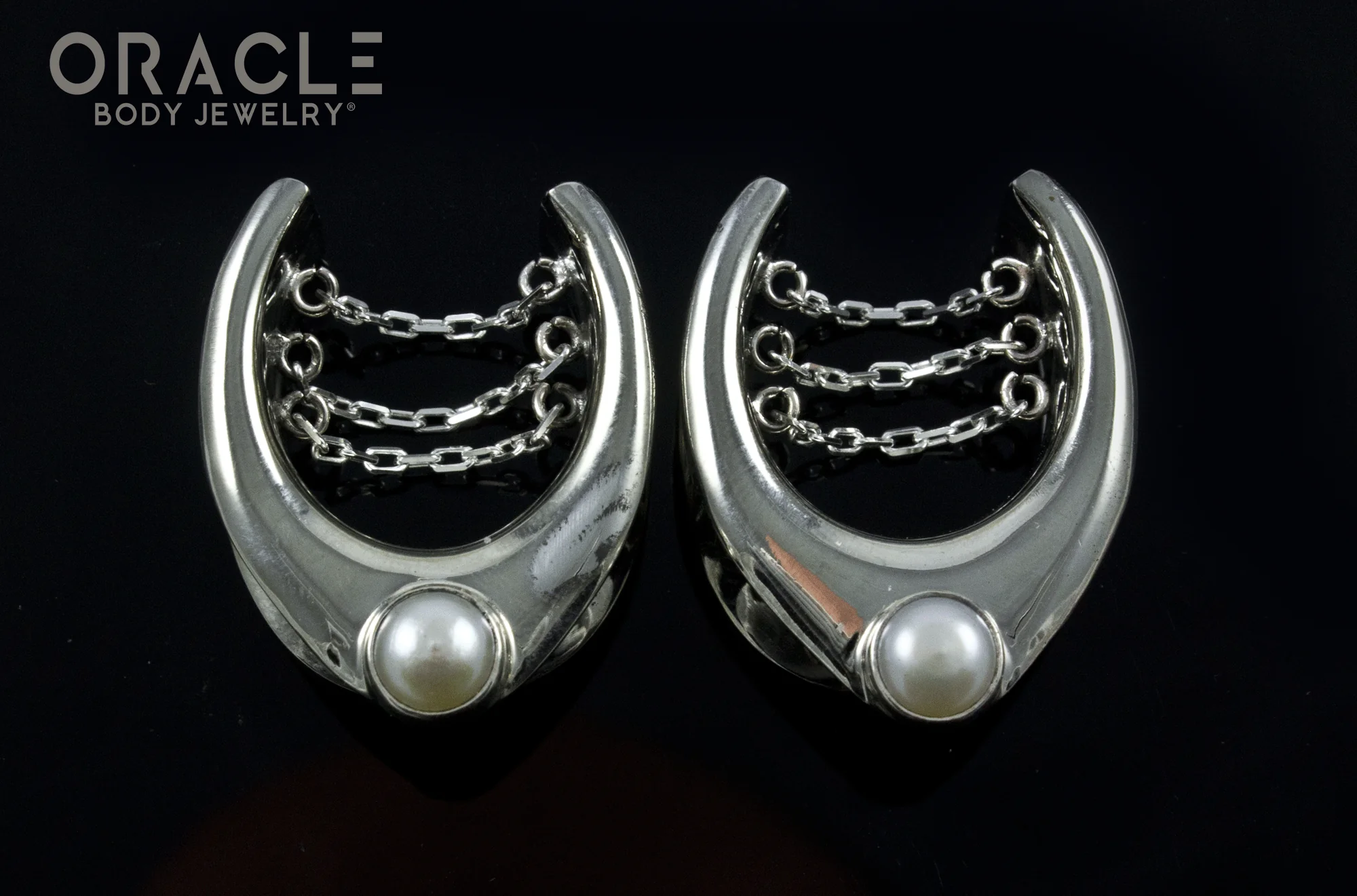 7/8" (22mm) White Brass Saddles with Chains and Pearls - Image 2