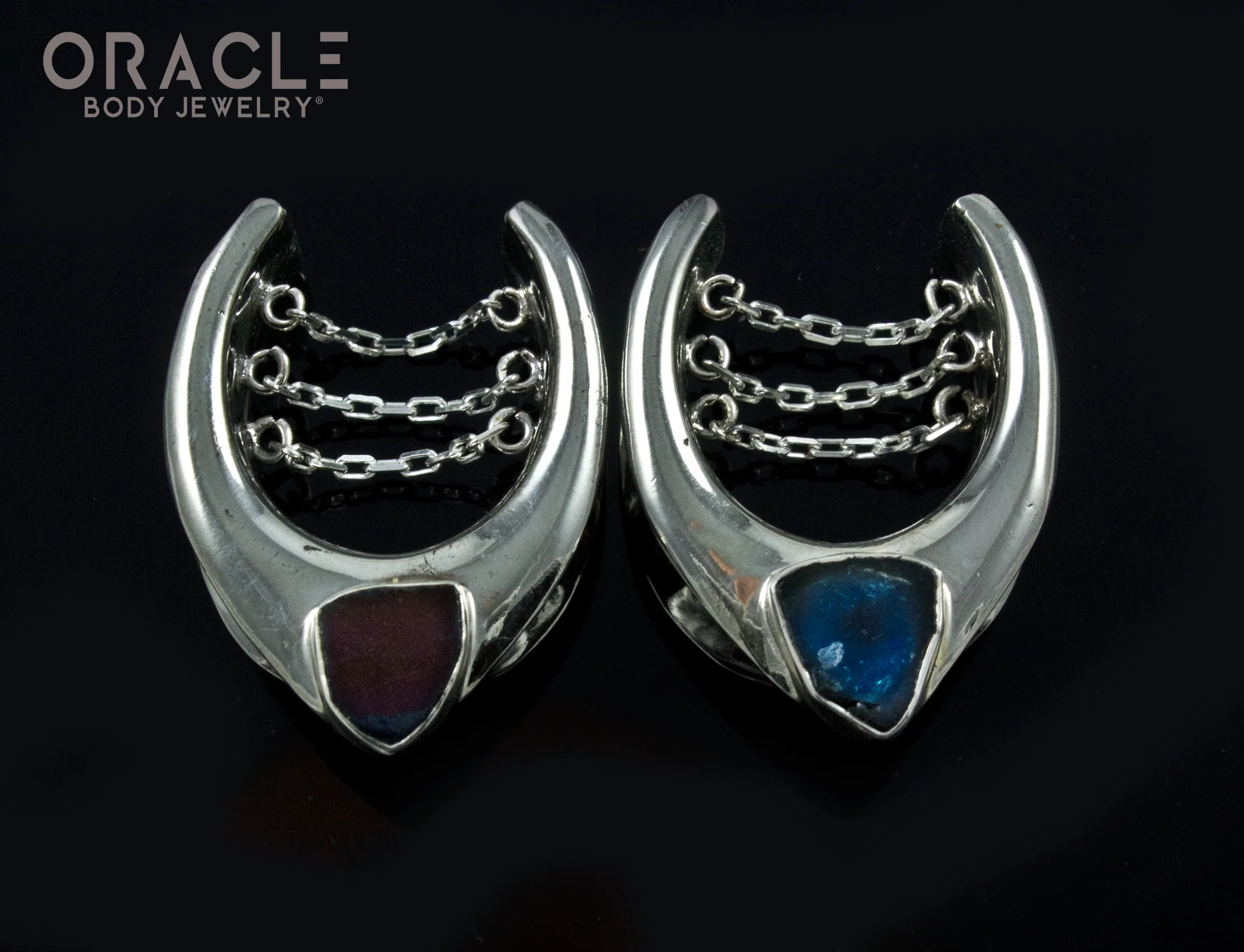 7/8" (22mm) White Brass Saddles with Chains and Tourmaline Slices - Image 2