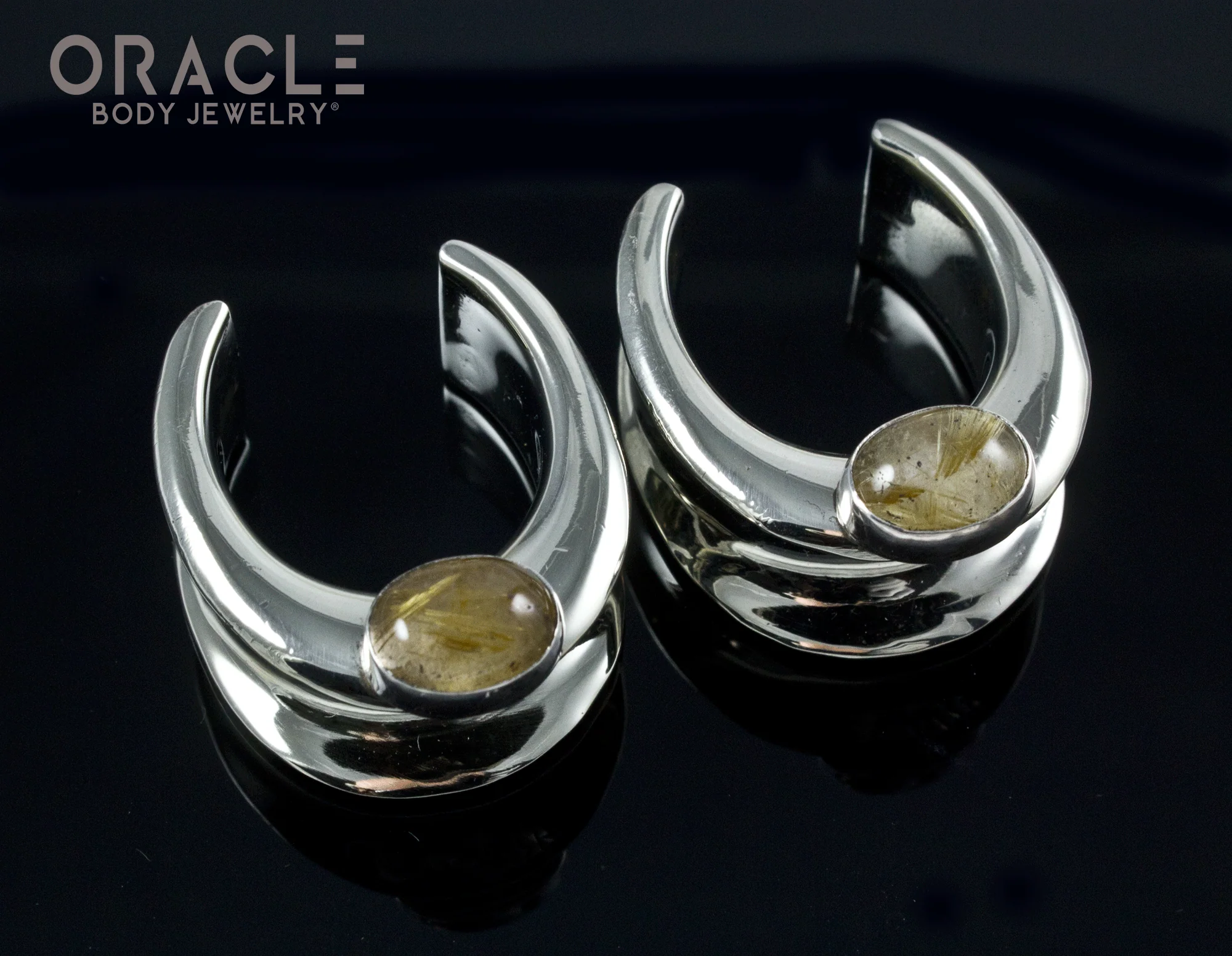 7/8" (22mm) White Brass Saddles with Rutilated Quartz - Image 2