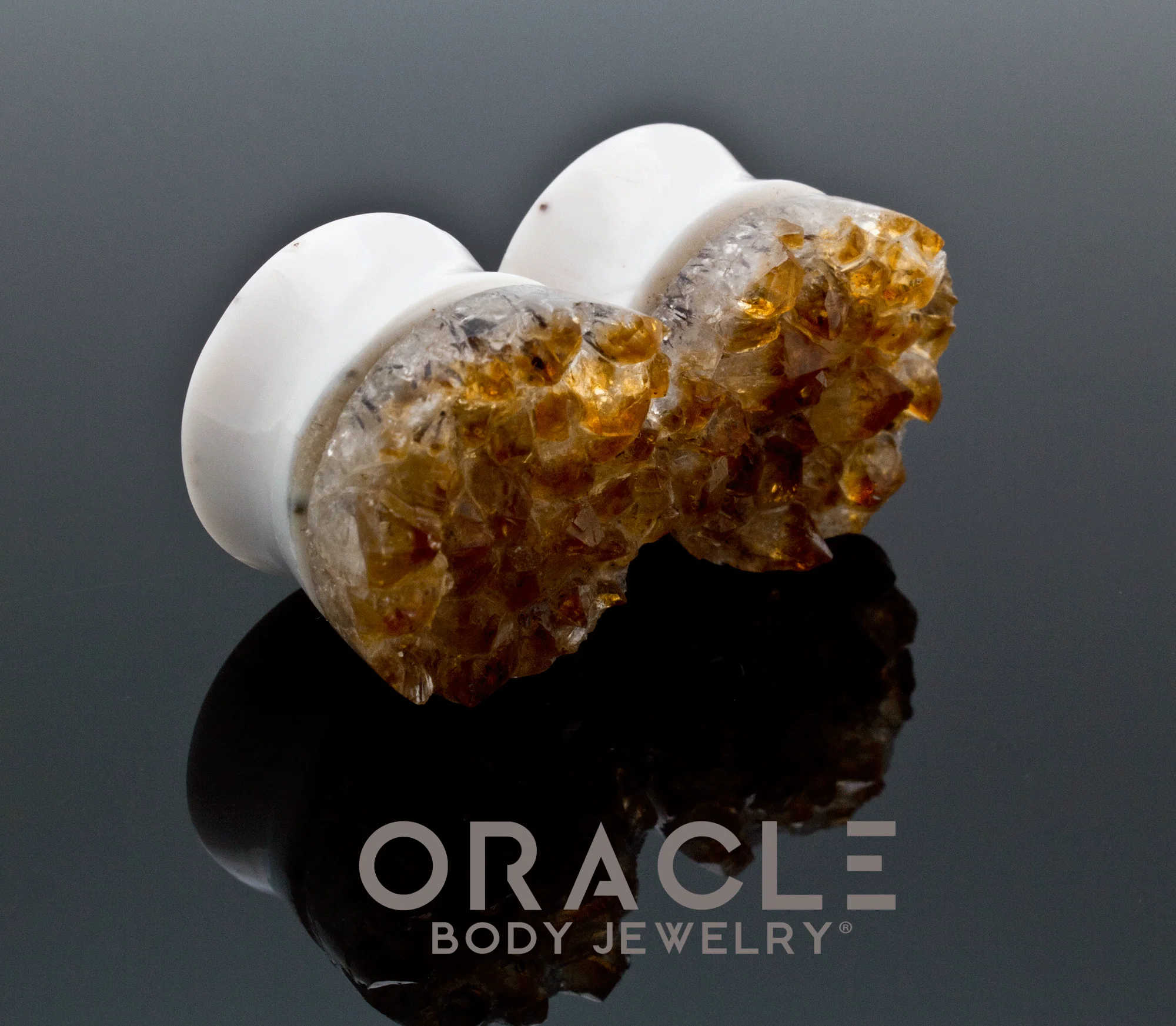 7/8" (22mm) Druzy Rough Citrine Plugs - Image 2