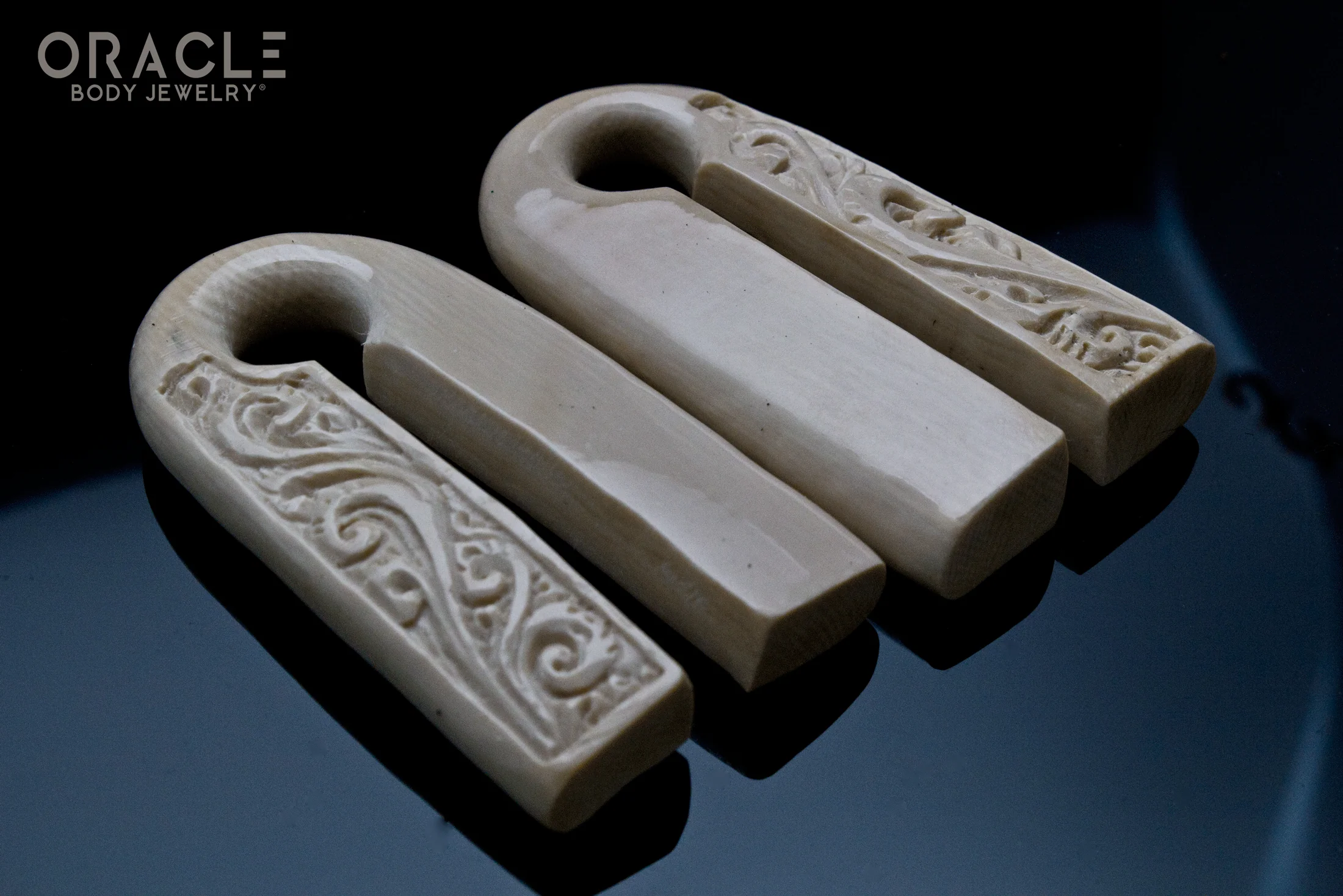 9/16" (14mm) Fossilized Mammoth Ivory 50/50 Carved Weights - Image 2
