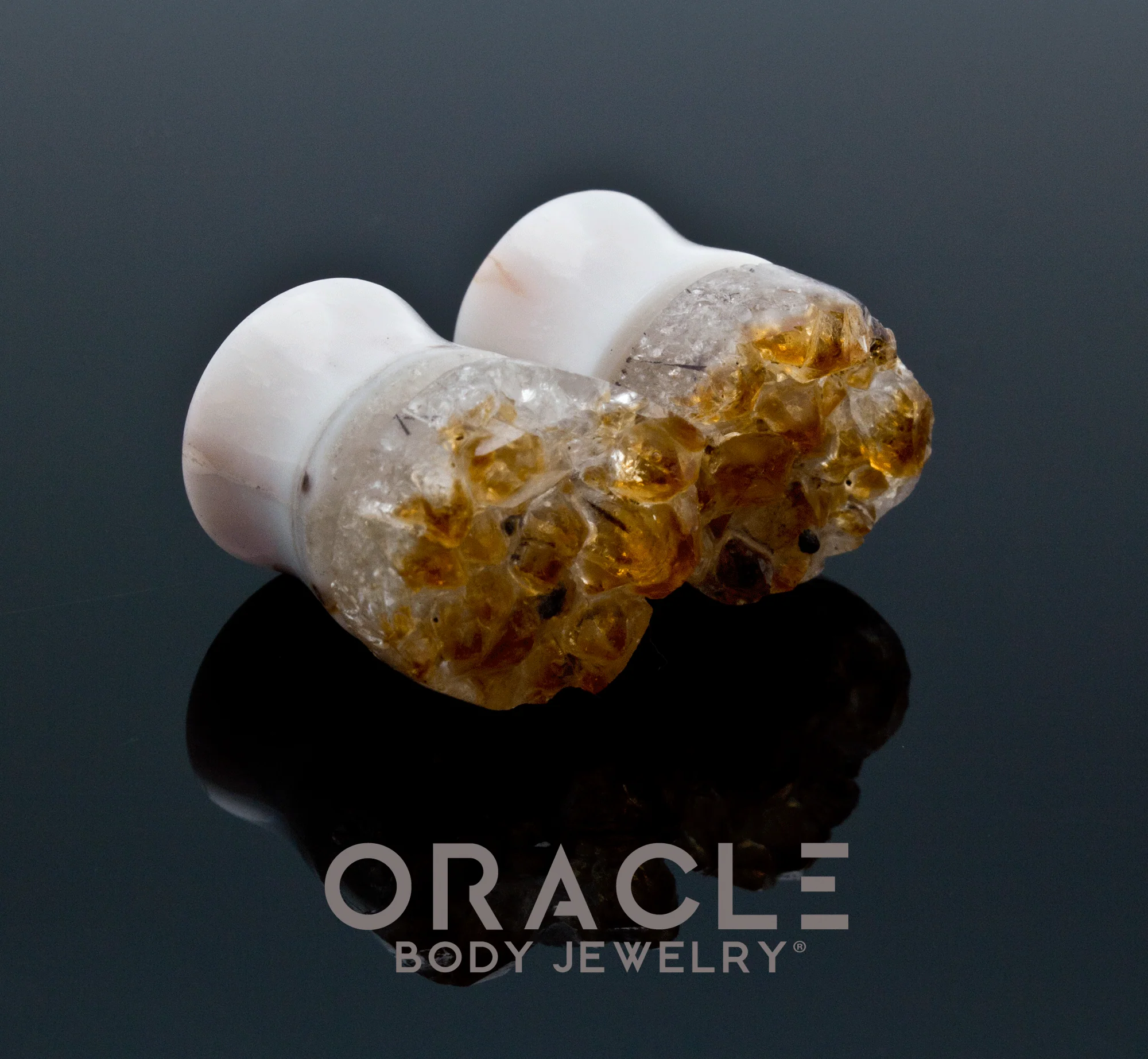 9/16" Druzy Rough Citrine Plugs - Image 2
